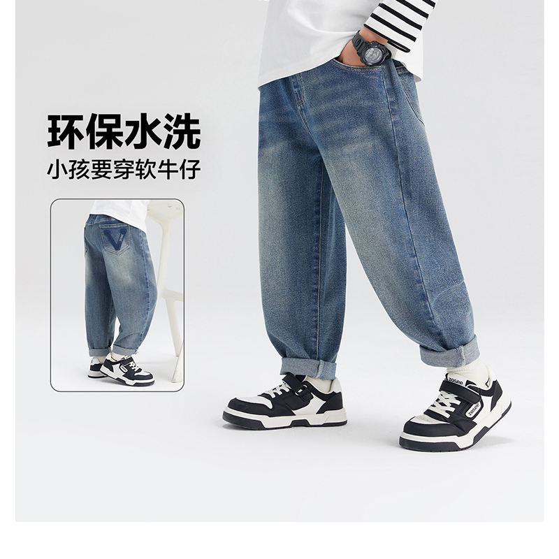 左西男童春秋工装长裤牛仔裤