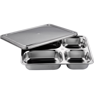 onlycook 食品级304不锈钢饭盒四格五格快餐盒带盖子食堂打饭餐盘
