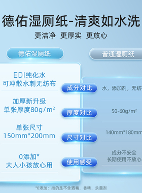 德佑湿厕纸卫生湿巾清洁除菌湿手纸洁厕纸80抽10包家庭装