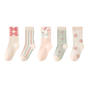 棉奇熊女童袜子春秋薄款棉儿童中筒花边袜女孩秋季棉袜秋冬加厚