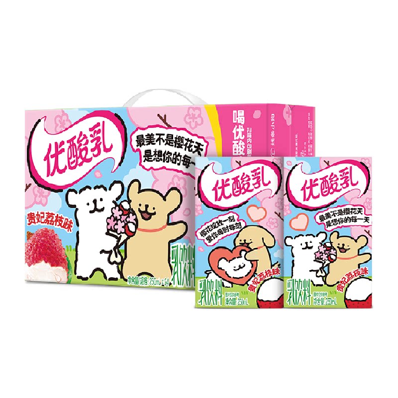伊利优酸乳贵妃荔枝味含乳牛奶饮料250ml*24盒整箱酸酸甜甜图片