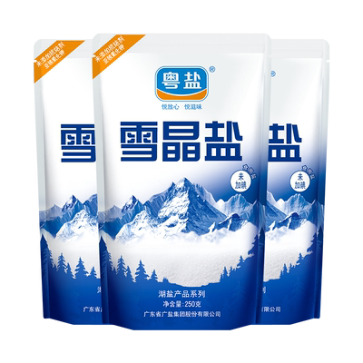 粤盐雪晶盐无碘食用盐250g×3包
