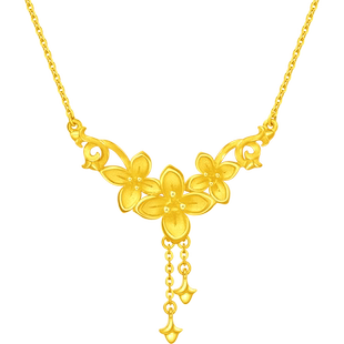 周大福优雅丁香花朵朵花开足金黄金吊坠项链女计价礼物EOF850