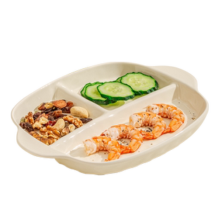 竹木本记分格餐盘陶瓷早餐盘儿童餐具减脂分隔盘子双耳防烫1个装