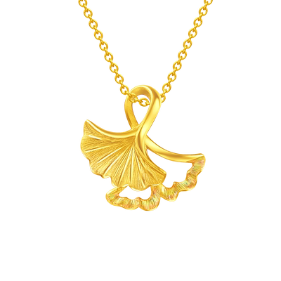 周大福杏叶杏福相拥足金黄金吊坠