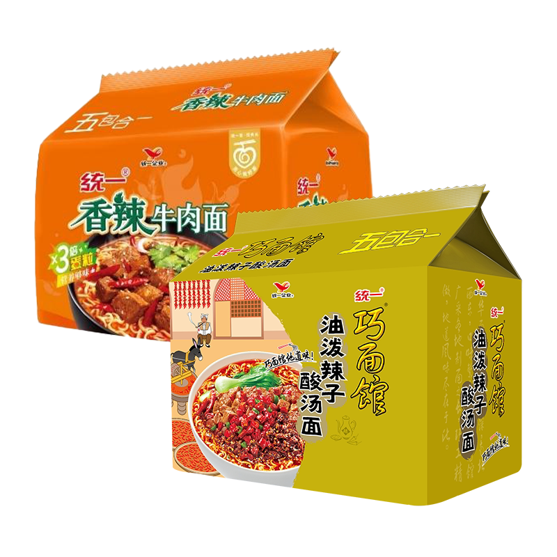 统一巧面馆油泼辣子+香辣牛肉面110g*5袋+100g*5袋