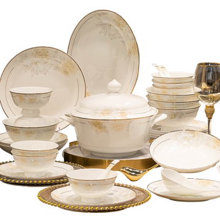 仟造碗碟套装家用景德镇轻奢高级感陶瓷好看餐具碗盘碗筷碗具