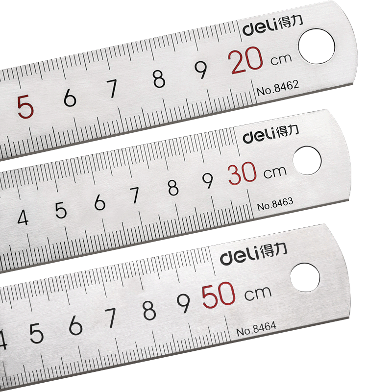 得力钢直尺不锈钢木工尺加厚加硬铁尺子钢板尺学生刻度尺20cm30cm