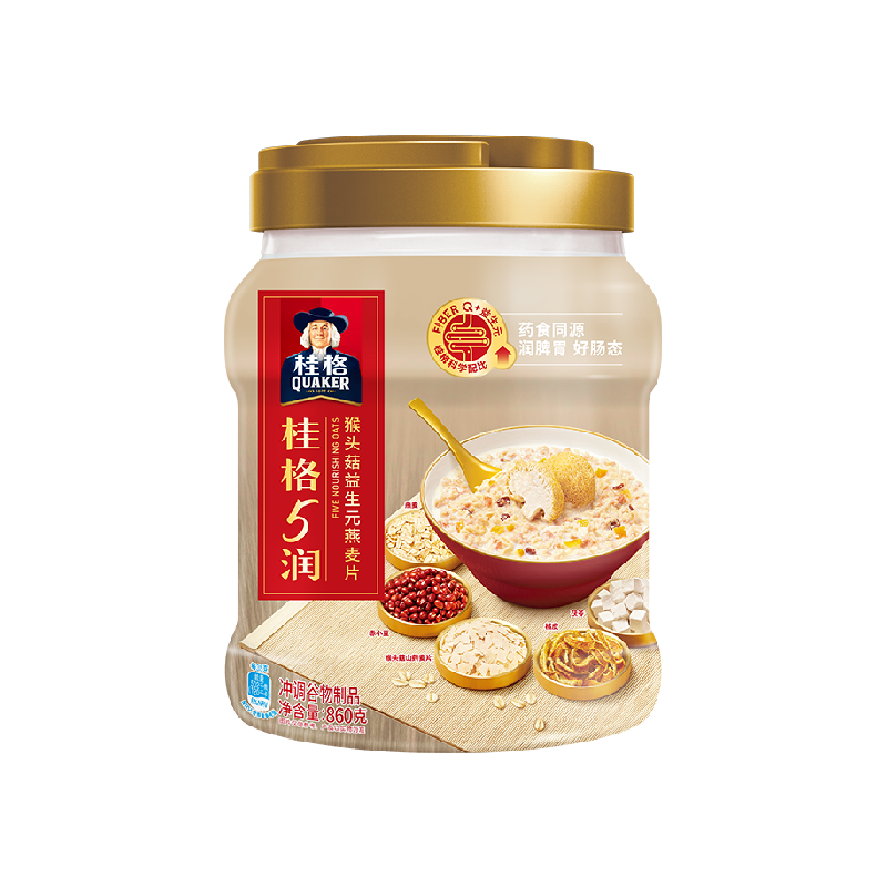 桂格五润混合即食麦片860克*1罐猴头菇饱腹速食早餐冲饮懒人
