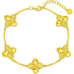 新款周大福ING系列四叶草五花足金黄金手链女计价F233885