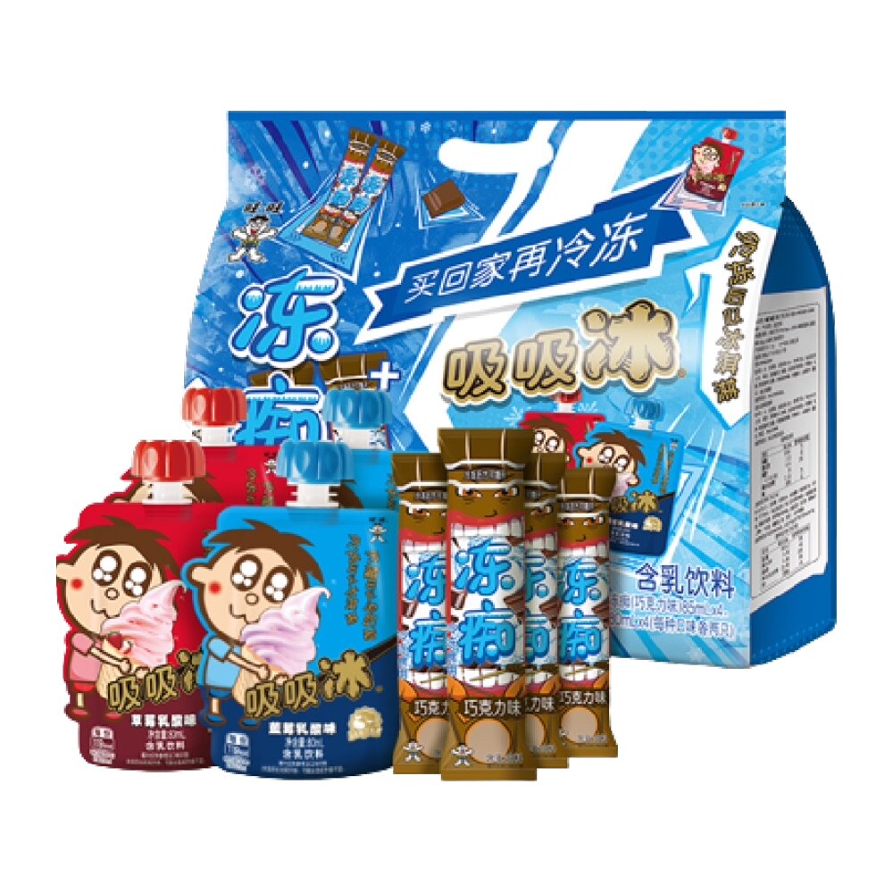 旺旺吸吸冰冻痴组合80ml*4+85ml*4吸吸冰(草莓蓝莓)+冻痴(巧克力)
