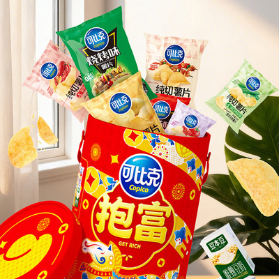 可比克薯片988g抱富桶零食