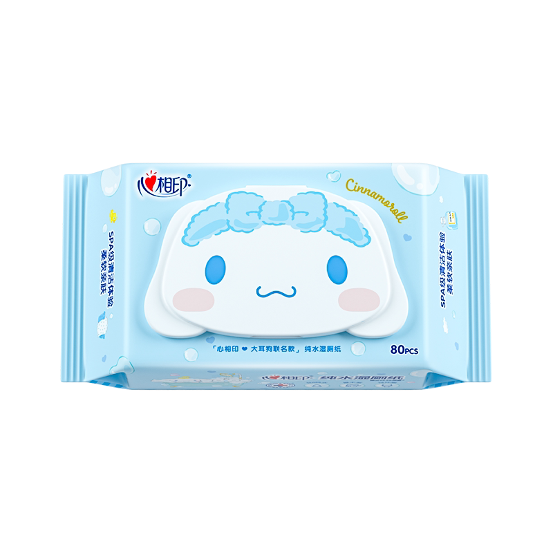 【田栩宁推荐】心相印三丽鸥湿厕纸加厚擦屁屁80抽1包私处可用