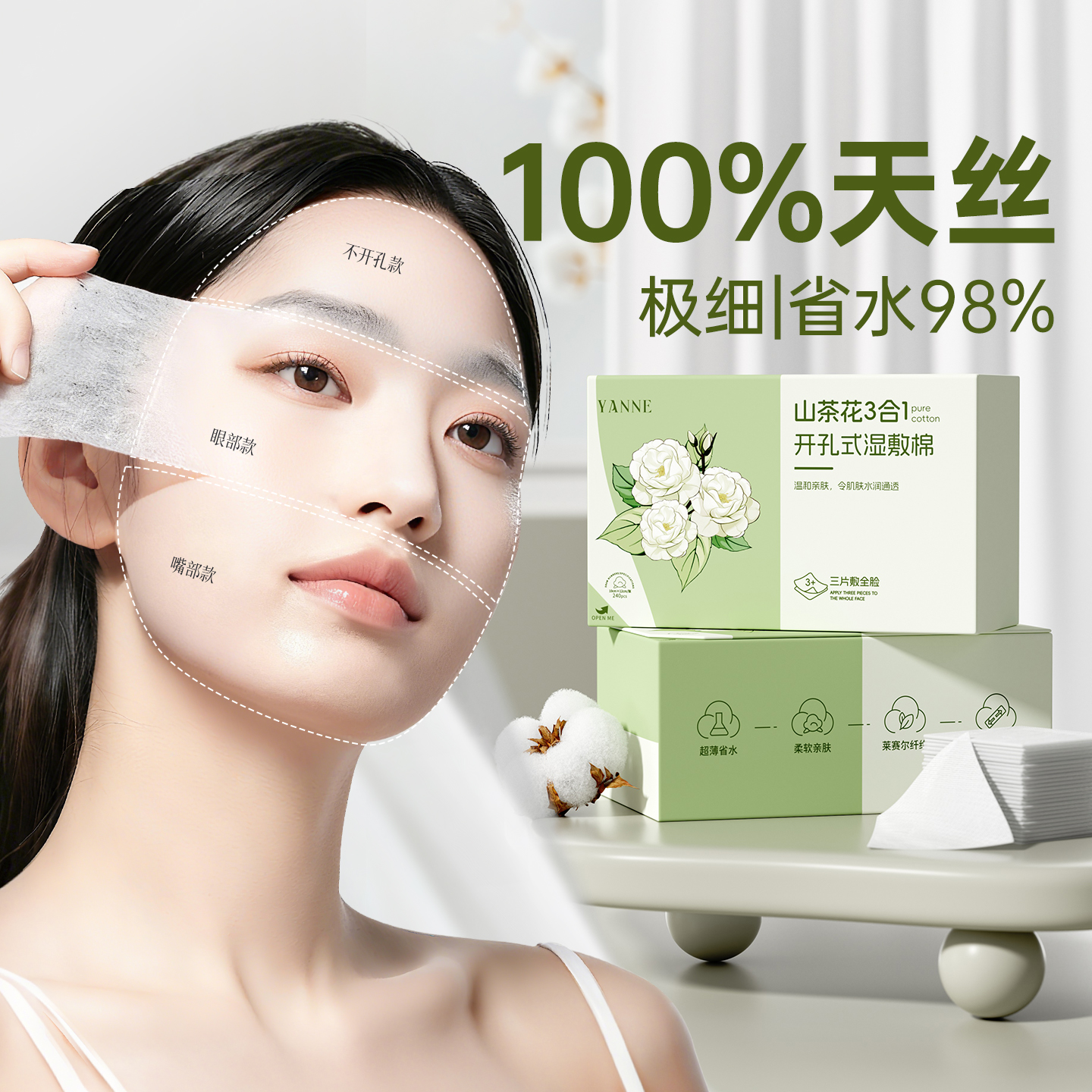 艳嫩三合一湿敷棉开孔式可拉伸