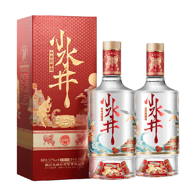 梁朝伟推荐-水井坊 小水井52度500ml×2瓶双支装 浓香型白酒