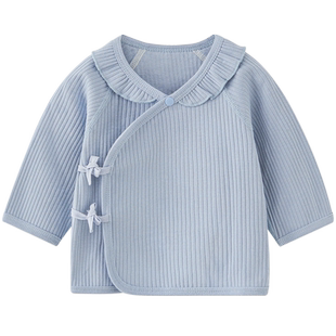 童泰初生婴儿半背衣春秋季纯棉0-3月女宝宝衣服新生儿上衣坑条