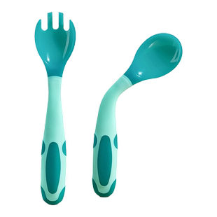 英氏宝宝学吃饭训练勺子弯头叉勺套装婴儿温感辅食勺弯曲儿童餐具