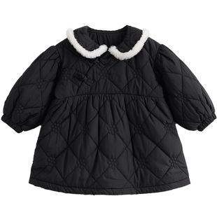 马克珍妮女童新中式娃娃领盘扣连衣裙儿童新年红薄棉裙子冬232078