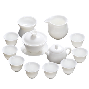 苏氏陶瓷 中国白瓷茶具玉瓷套装手工羊脂玉如脂玉功夫茶具11头