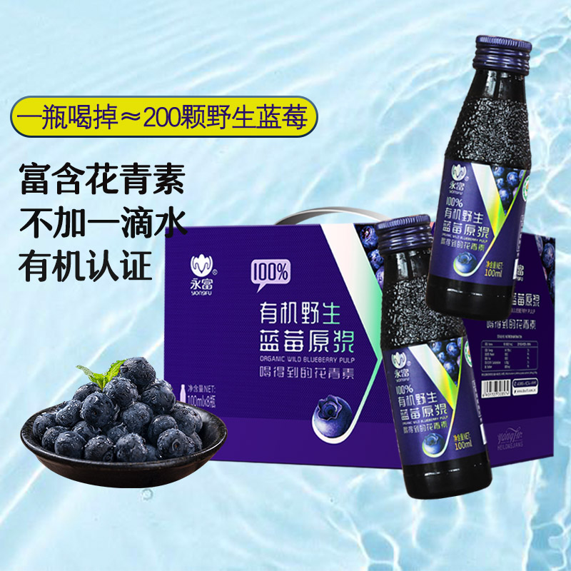 永富大兴安岭野生100%蓝莓原浆含花青素酸甜东北特产