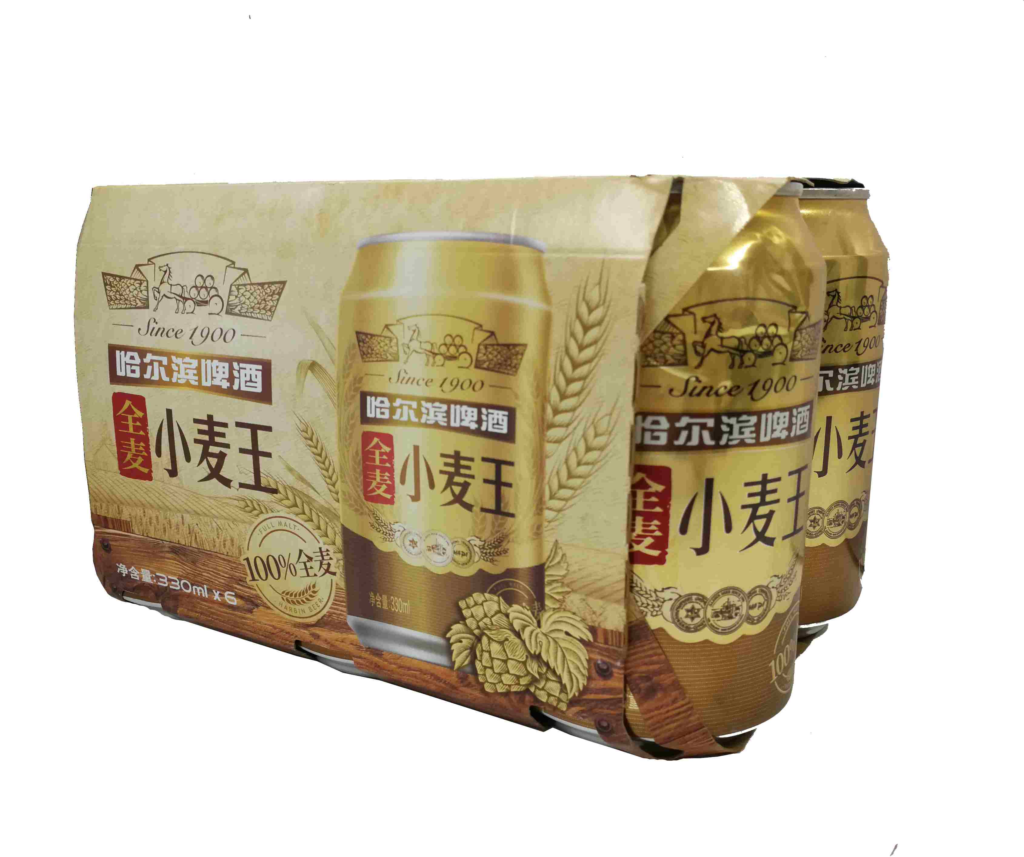 哈尔滨330ml*6全麦小麦王听啤哈尔滨啤酒酒花原装