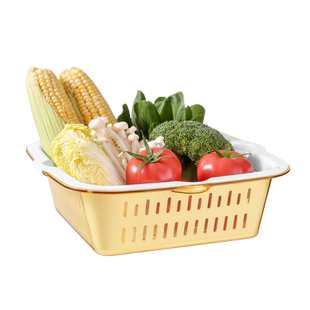 美丽雅沥水篮晶透收纳盒菜篮子双层沥水篮滤水淘菜洗菜盆水果篮