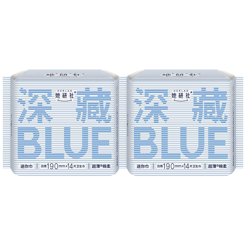 她研社卫生巾深藏BLUE干爽防漏日用迷你巾护翼190*28片护垫超薄