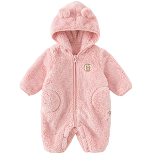 戴维贝拉女宝宝连体衣婴儿红色爬服2025冬新款男宝新年包屁衣