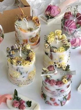 跨境永生花干花玫瑰花香薰蜡烛生