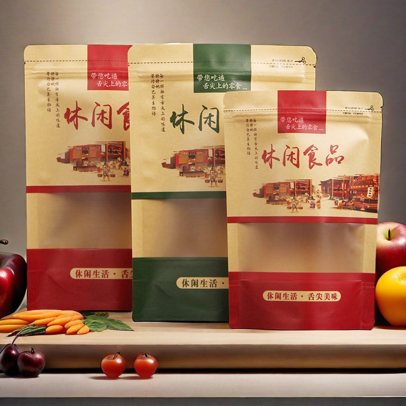 休闲食品包装袋干果炒货零食纸袋红枣坚果自封自立牛皮纸100个价