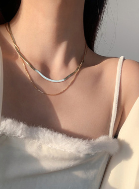 双层蛇骨链项链女2025新潮嘻哈个性复古叠戴chic小众设计短款颈链
