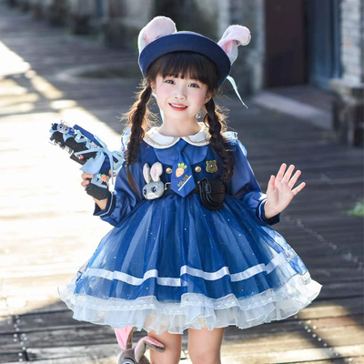 女童朱迪兔子警官cos连衣裙蓝色
