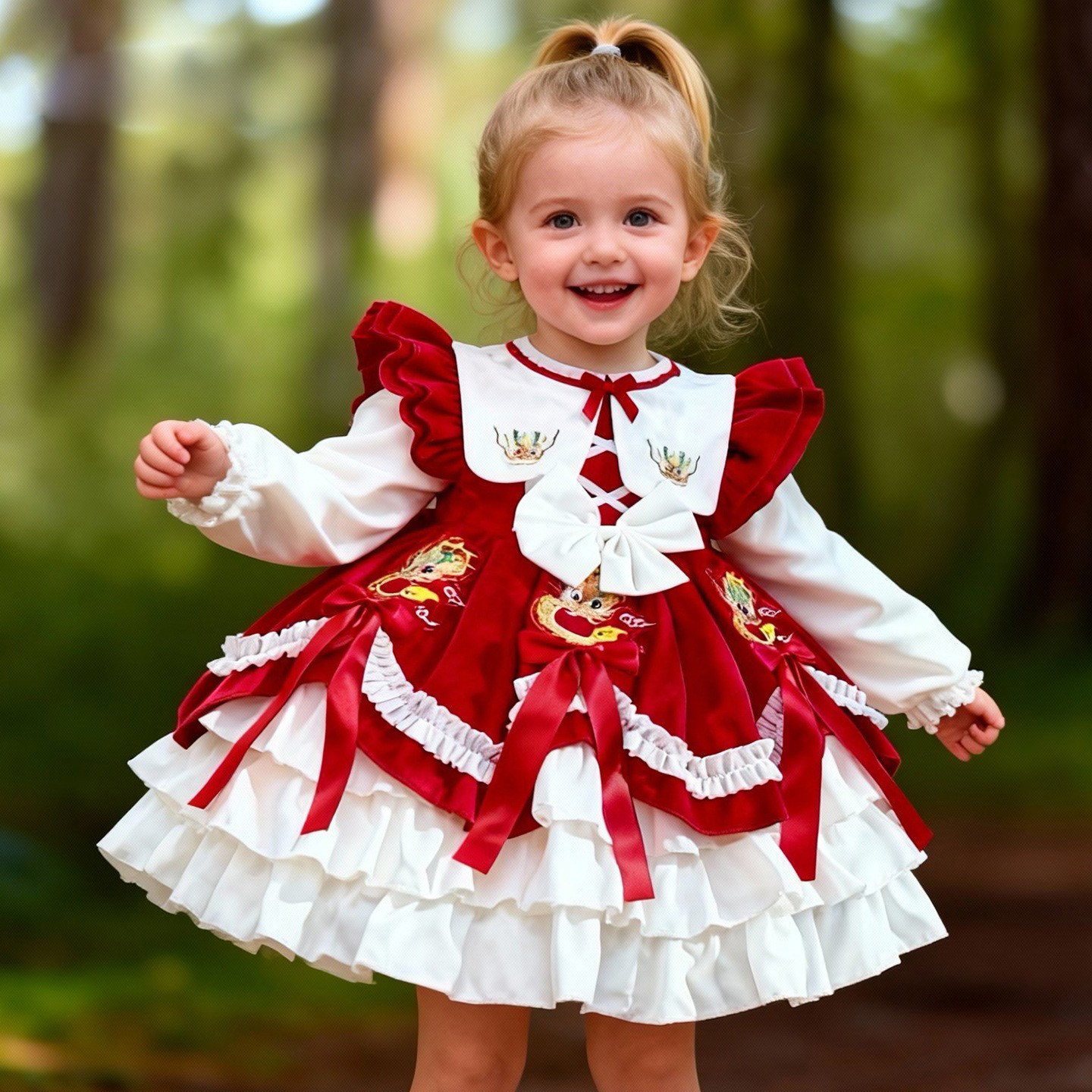女童洛丽塔长袖连衣裙红色蝴蝶结洋气女孩拜年服荷叶边生日礼服裙,童装/婴儿装/亲子装,连衣裙,淘宝优惠券,粉丝福利购,淘宝优惠卷