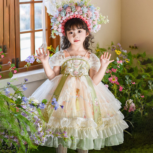 女童网纱蓬蓬公主裙汉元素现货