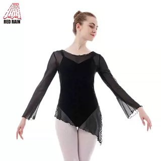 红雨舞蹈练功服女网纱弹力上衣长袖芭蕾舞古典舞练功服女舞蹈纱衣