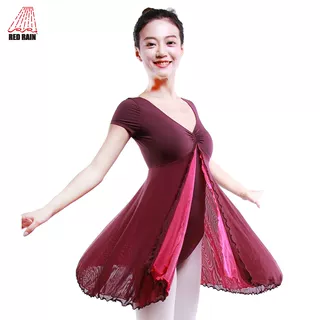 红雨舞蹈服成人教师裙女生短袖连体芭蕾练功服女孩舞蹈裙