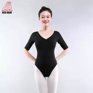 红雨舞蹈服无胸垫成人芭蕾练功服中袖体服女艺考形体服连体体操服