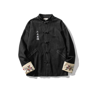 20秋冬新款大码牛仔外套风刺绣情侣休闲夹克bf唐装 JK17/P155图片
