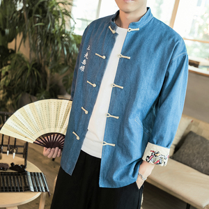 20秋冬新款大码牛仔外套风刺绣情侣休闲夹克bf唐装 JK17/P155图片