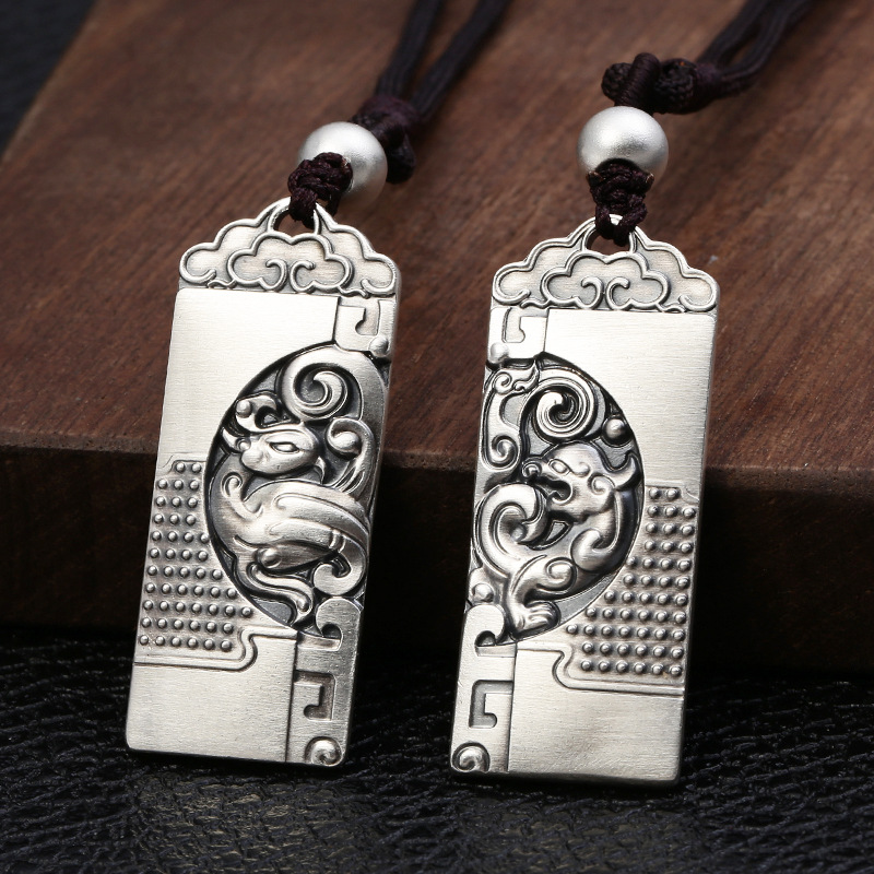 999足银纯银泰银龙凤呈祥吊坠男女情侣复古霸气潮本命年吊牌百搭