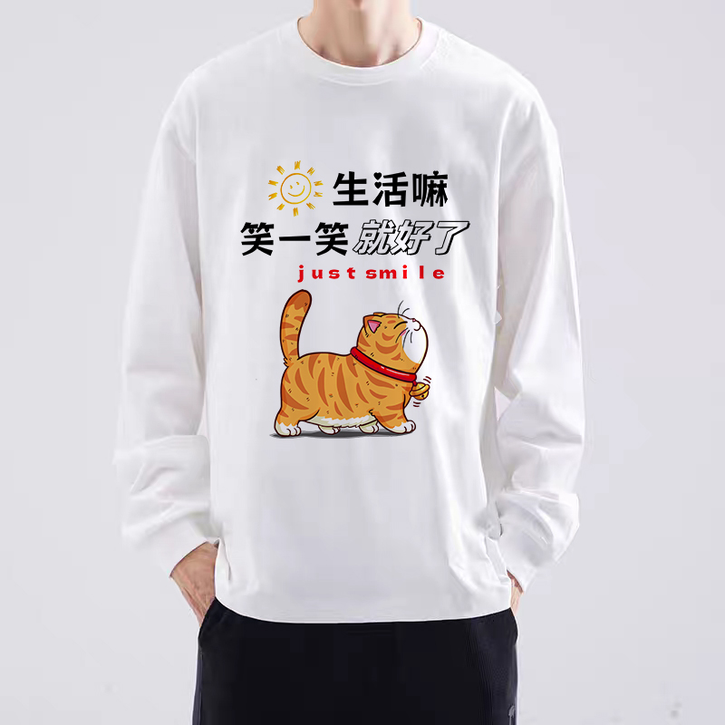 秋冬季卡通趣味猫咪长袖T恤休闲宽松衣服流行ins男女潮打底衫衣服