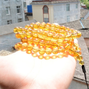 【齐翔珠宝】缅甸纯天然琥珀 金珀 108圆珠 项链 手链 吊坠链597#