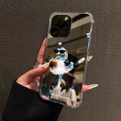 自律优雅搞怪鱼适用iPhone17e适用苹果14手机壳16ProMax比奇堡15华为Mate70Pro镜面P80小米vi女13三星S25丑萌