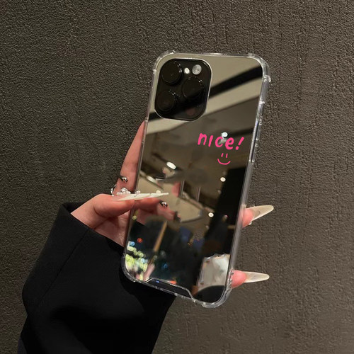极简适用iPhone16苹果17ProMax手机壳15荣耀100Pro华为Mate60笑脸happy镜面rich补妆Pura70英文80补妆nice软X