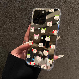 ins可爱猫咪适用iPhone17苹果14手机壳16ProMax荣耀90卡通15华为Mate70补妆P60镜面P80少女小米40三星S25萌宠