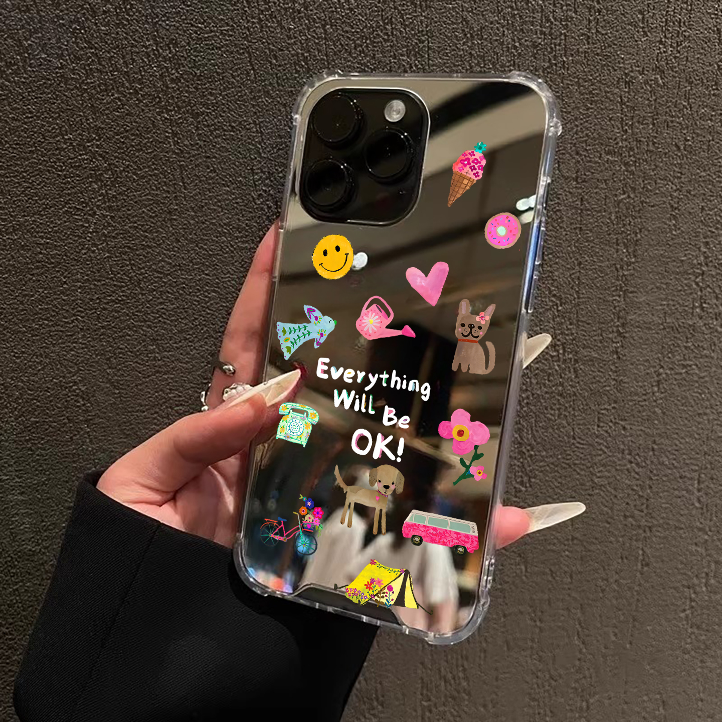 一切都会好起来的苹果适用iPhone17苹果15手机壳16ProMax荣耀小众华为Mate60Pro镜面P70补妆oppo卡通vivo软胶