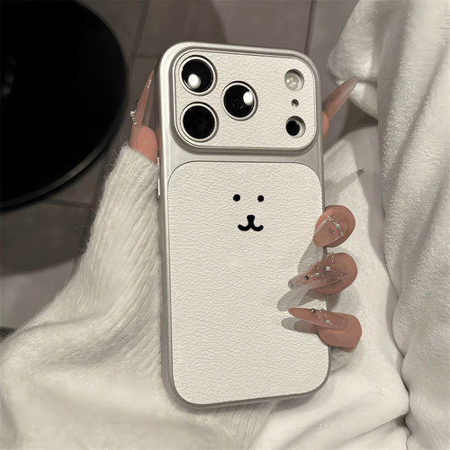 自嘲熊韩国博主ins同款适用iPhone17苹果14手机壳16ProMax高级皮纹15镜面14极简补妆镜13电镀银12女X大视窗11