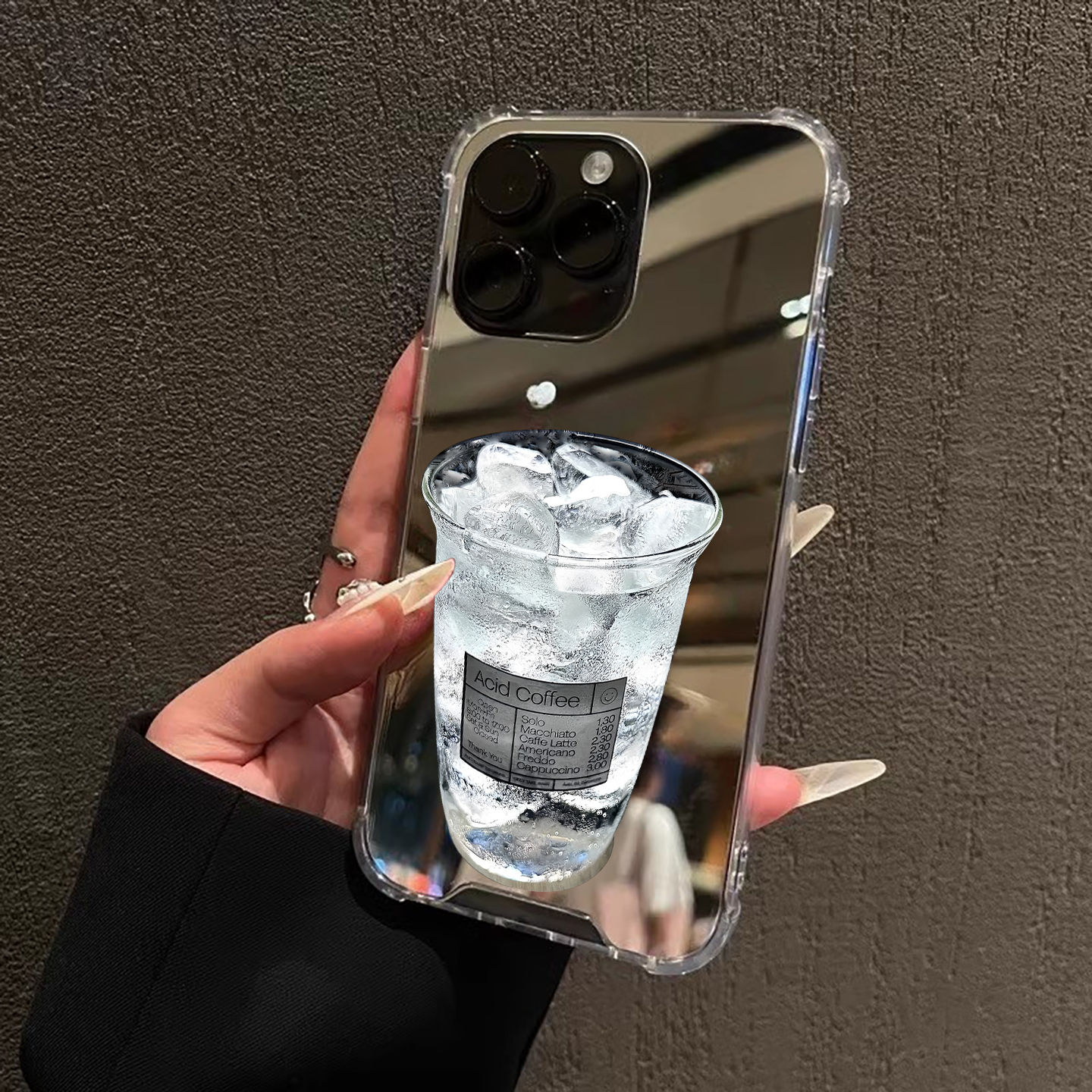 适合夏天适用iPhone15苹果14手机壳16ProMax荣耀100Pro冰杯华为Mate60创意镜面P70补妆oppo咖啡vivo高级感X软
