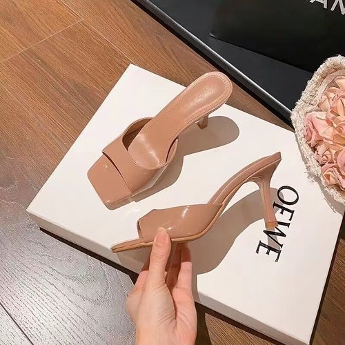 细跟韩版一字拖软皮高跟拖鞋