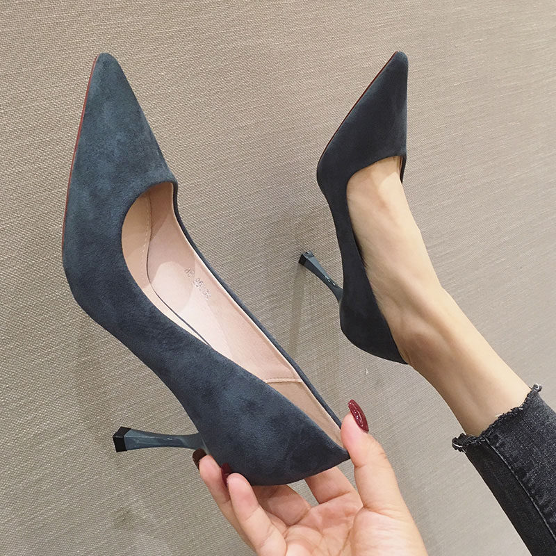黑色高跟鞋女2025新款细跟尖头浅口气质百搭礼仪职业工作通勤单鞋,女鞋,浅口单鞋,淘宝优惠券,粉丝福利购,淘宝优惠卷
